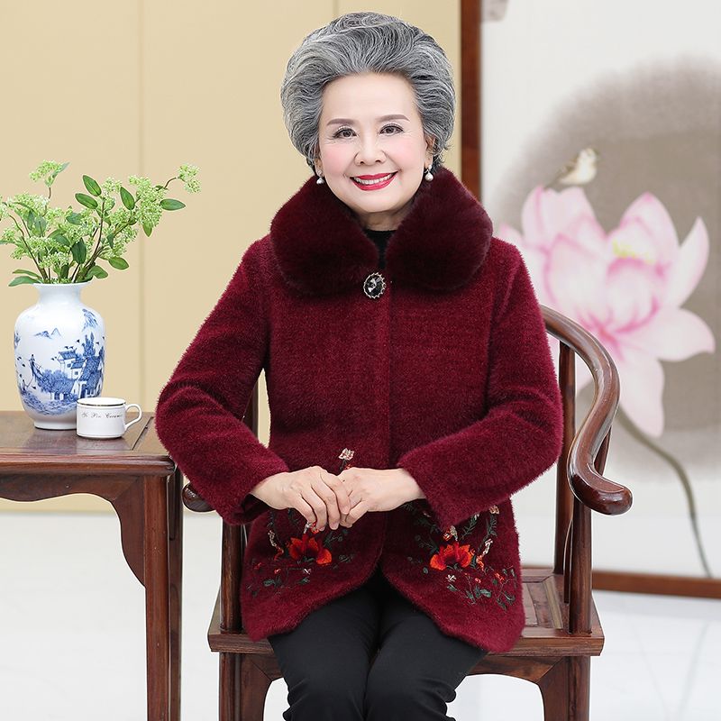 Fur for the elderly, winter clothes for women, mink fur for mothers, autumn and winter woolen coats for the elderly, grandmothers, cotton clothes for wives details Picture
