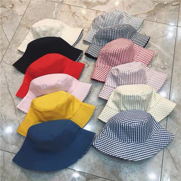 春夏新款多色双面格子学生遮阳帽渔夫帽产品图