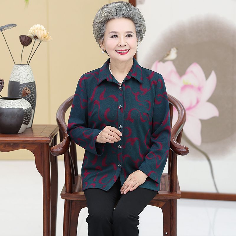 Mom's coat, middle-aged and elderly women's clothing, grandma's spring and summer thin style, long-sleeved shirt for the elderly, and wife's loose top detail image 1
