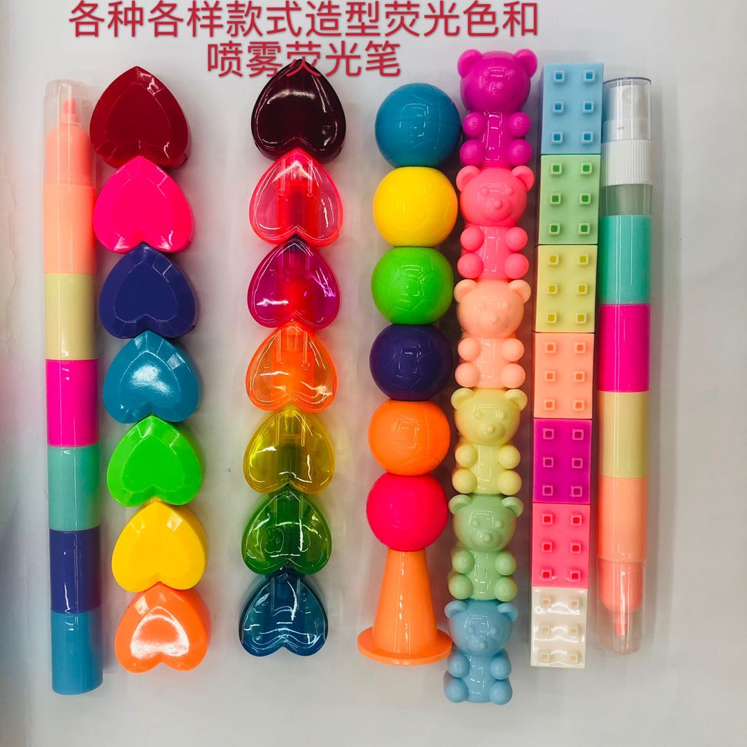 爱心足球小熊积木各种形状造型可爱学生连体多节换头创意多色笔详情图1