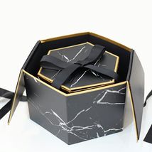 金理石六边双开套二礼盒定做创意六边形生日礼盒大理石纹伴手礼盒节日礼品包装盒定制                     