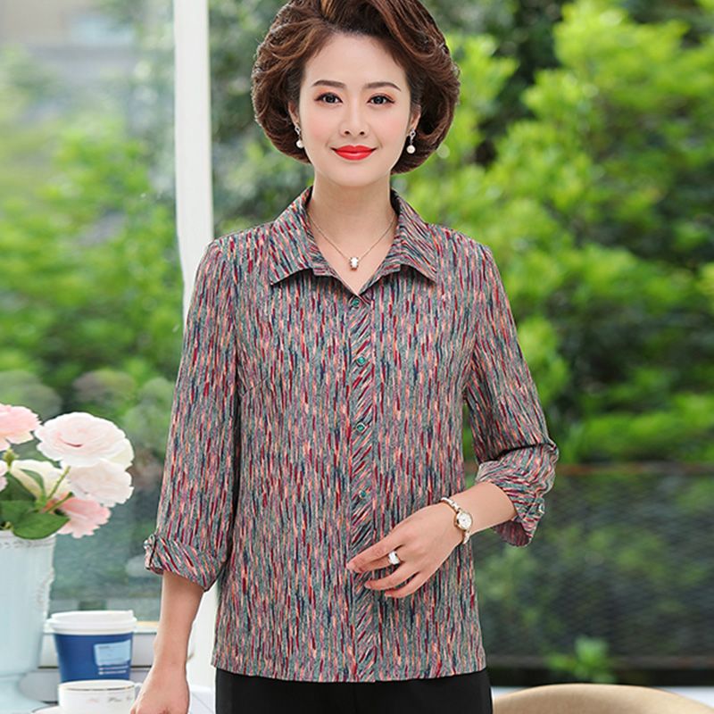 Mom Summer 2020 New Style shirt, three-quarter sleeve top for middle-aged women, summer shirt for 50-year-old women details Picture