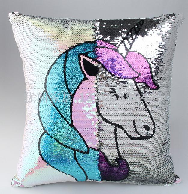 Unicorns horse head sequins two-sided pillow cushion cushion pillow thumbnail
