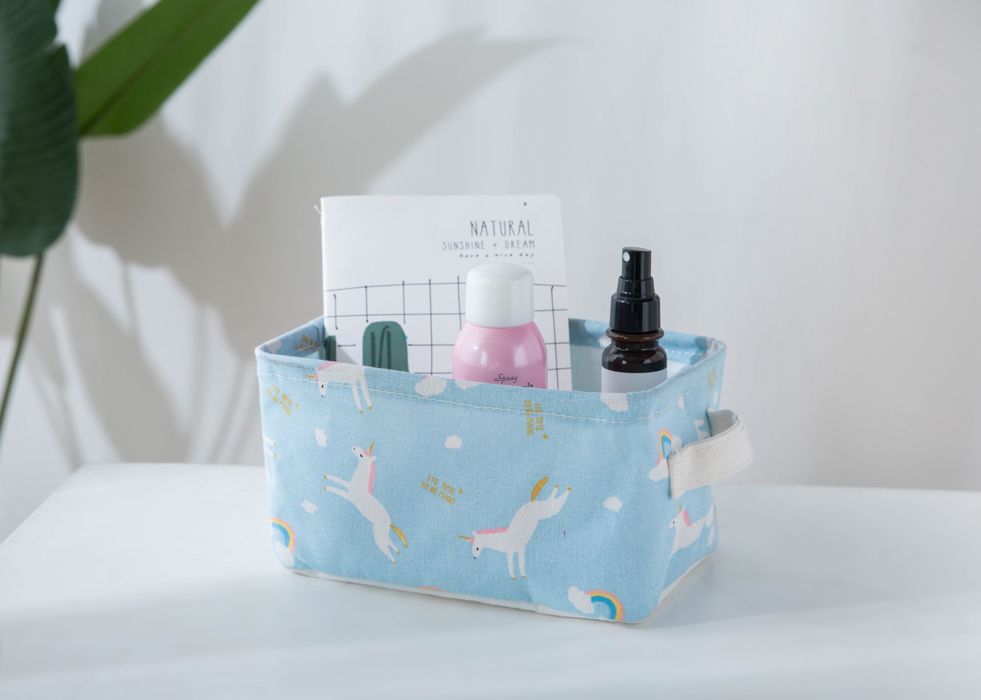 Ins Nordic Wind Unicorn Series Desktop Storage Small Square Box Cotton Linen Blue