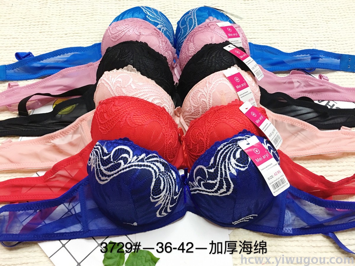 Large computer embroidered lace lace thickened bra with underwire double breasted female underwear bra foreign trade thumbnail