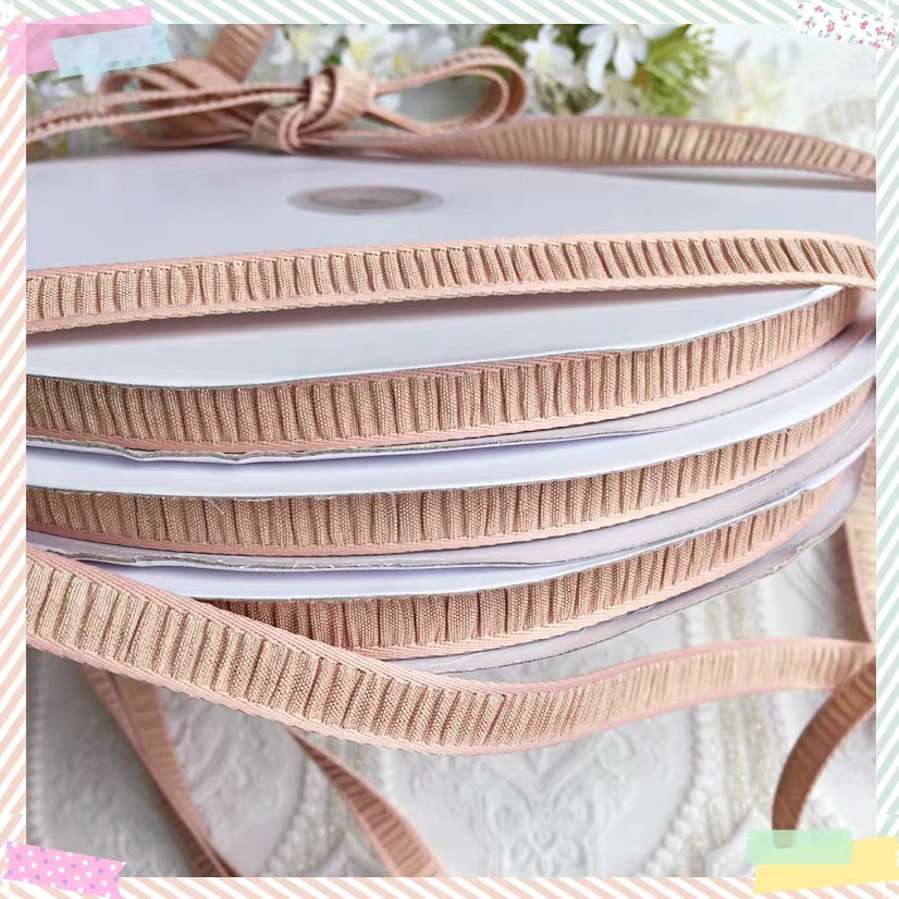 Yuhe Webbing 1cm pink pleated double-sided iridescent special ribbon DIY handmade hair accessory material Hair accessory accessory details Picture