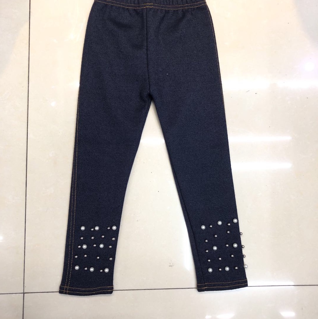 Imitation denim children's pants winter warm legs front beaded leggings thumbnail