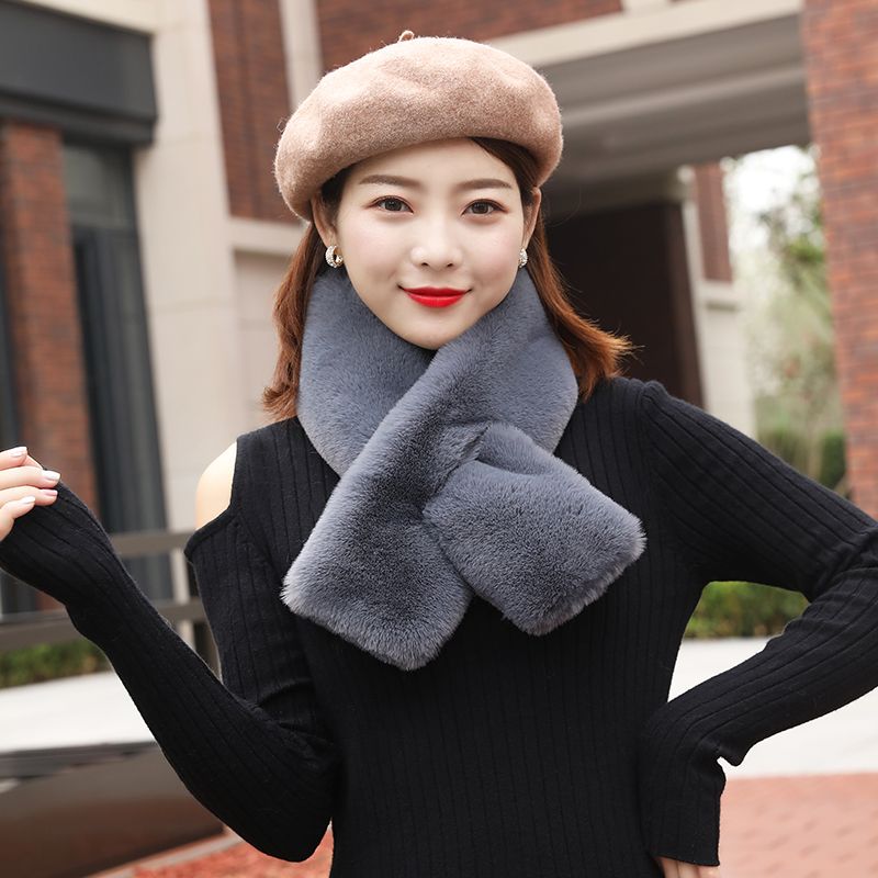 Korean Rabbit Hair Scarf Bib Rex Rabbit Hair Scarf Female Winter Thick Lazy Rabbit Plush Hair Scarf undefined