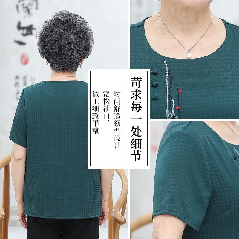 新款中老年人夏装女60岁妈妈装衬衫圆领老人上衣服70奶奶详情图2