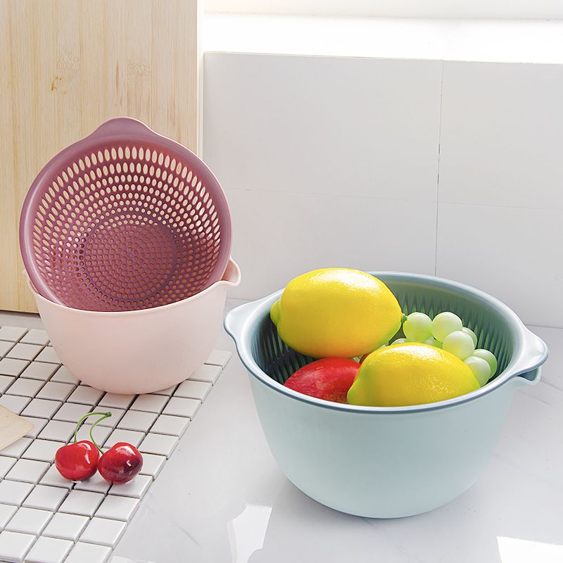 Direct-sale double-layer hollowed-out vegetable washing baskets, household vegetable draining sieves, kitchen fruit storage baskets, draining baskets, and vegetable washing basins details Picture