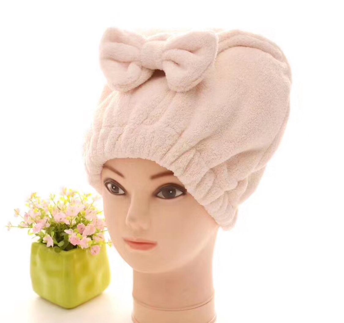 珊瑚绒浴帽蝴蝶帽使用超级方便长发短发都适用暖绒材质超强吸水量白底实物图