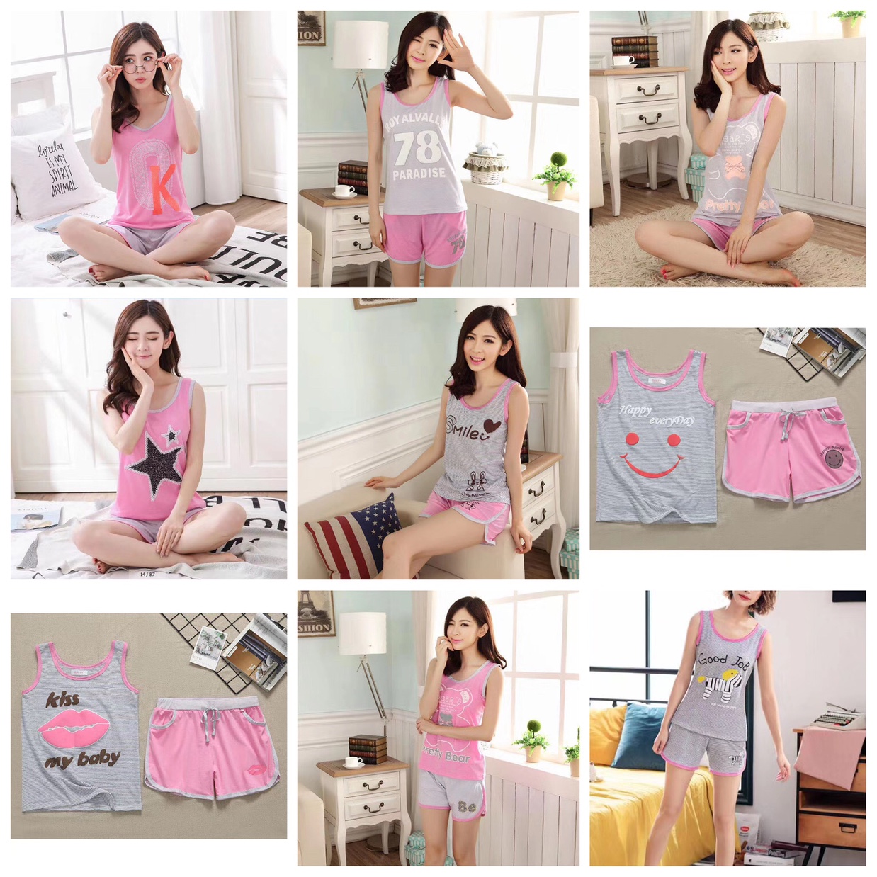 Summer cotton-padded sleeveless tank top, shorts, home wear, summer cartoon halter set, Korean style thin casual pajamas for women