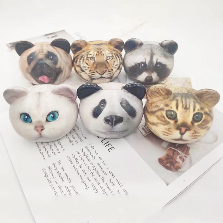Factory Direct Sales Pu Slow Rebound Foam Decompression Squishy Simulation Toy Color Printing Animal Head Cat Head Dog Head details Picture