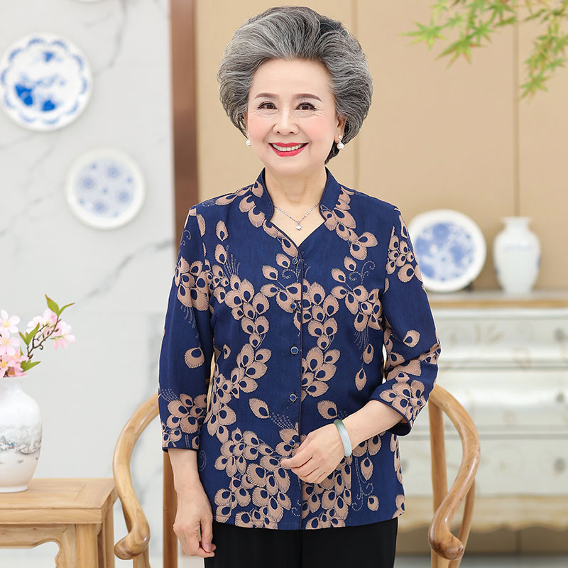 Summer clothes for middle-aged and elderly people: Women's linen mother's shirt, 60-year-old elderly clothes, 70-year-old grandma's two-piece set, wife's summer