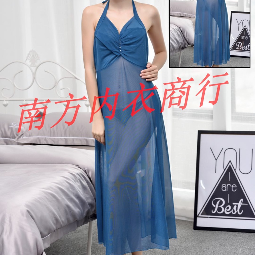 速卖通亚马逊欧美女装吊带连衣裙大露背压褶性感V领情趣睡衣长裙细节图