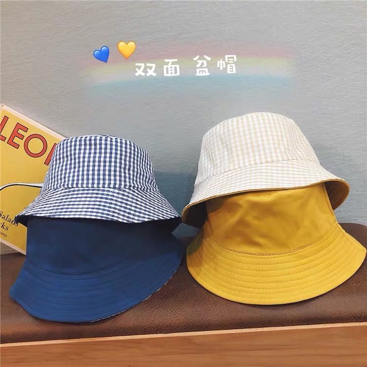 春夏新款多色双面格子学生遮阳帽渔夫帽细节图