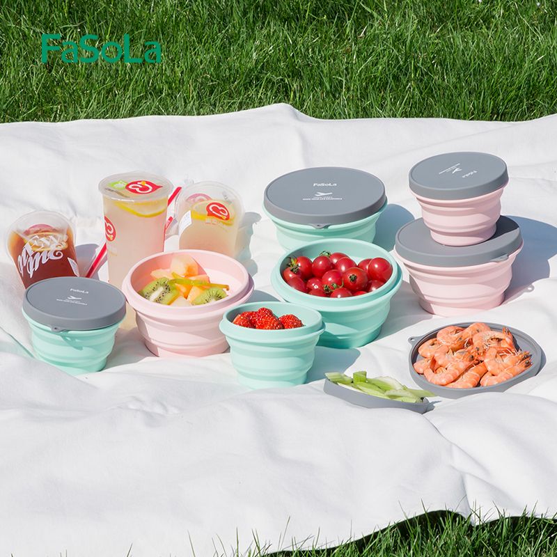 FaSoLa便携旅行硅胶折叠碗带盖泡面碗伸缩耐热户外野餐具旅游碗详情图5
