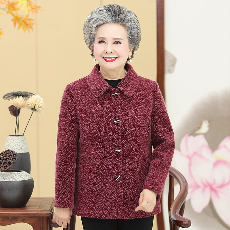 Spring clothes for the elderly: Women's mink fleece for grandmothers, spring and autumn clothes for grandmothers: thickened woolen coats for wives to keep the elderly warm