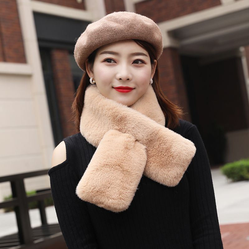Korean Rabbit Hair Scarf Bib Rex Rabbit Hair Scarf Female Winter Thick Lazy Rabbit Plush Hair Scarf details Picture