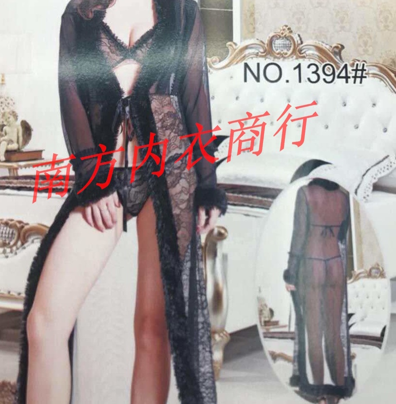 欧美跨境新款蕾丝刺绣性感沙滩罩衫性感内衣长款开衫 防晒衣三件套