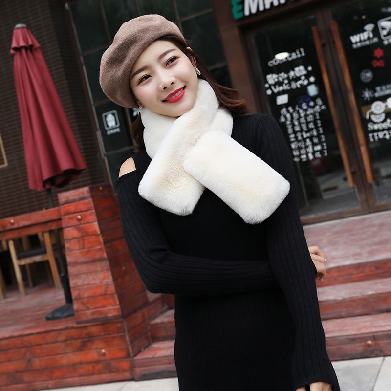 Korean Rabbit Hair Scarf Bib Rex Rabbit Hair Scarf Female Winter Thick Lazy Rabbit Plush Hair Scarf undefined