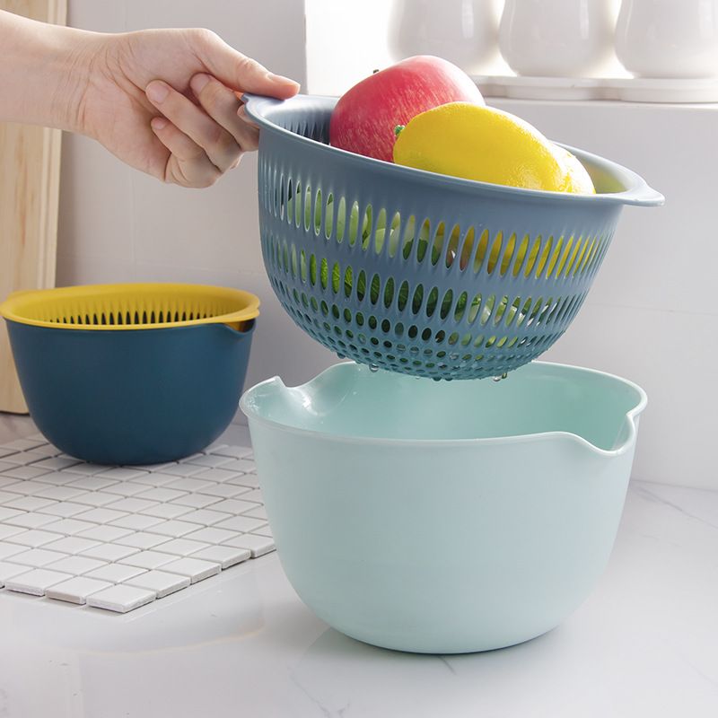 Direct selling double hollow wash basket household vegetable asphalt sieve kitchen fruit basket laundry basin thumbnail