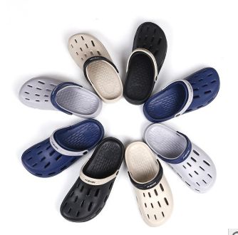 2020夏季新款沙滩洞洞鞋 厚底防滑男式包头凉鞋休闲一字按摩拖鞋