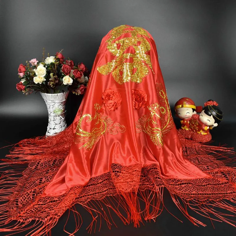 Wholesale of in-stock satin headscarves, wedding supplies, bride headscarves and bride veils detail image 1