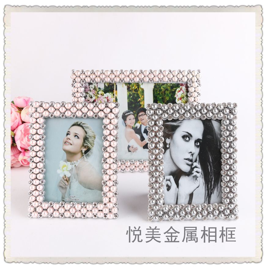 珍珠金属相框 创意相架 影楼婚纱像框 工艺品 相框  摆台相框