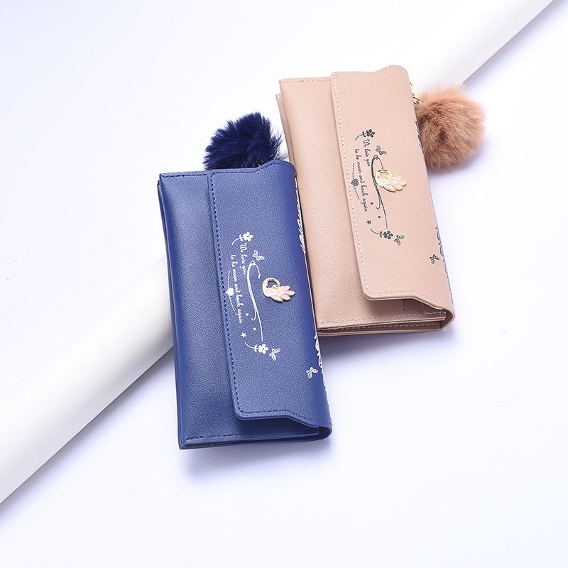 New women's long wallet in Korean style, simple and versatile, with a hairball, 20% off. Multi-functional and multi-slot direct sales Specification image