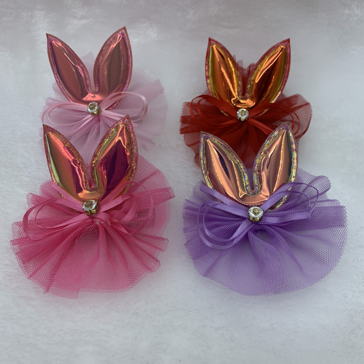 新款饰品儿童兔耳朵发夹、爱萌蕾丝小边刘海夹皮卡女孩头饰……