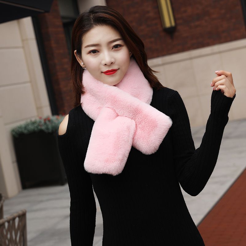 Korean Rabbit Hair Scarf Bib Rex Rabbit Hair Scarf Female Winter Thick Lazy Rabbit Plush Hair Scarf Item Picture