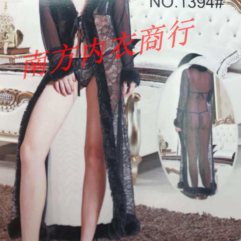 欧美跨境新款蕾丝刺绣性感沙滩罩衫性感内衣长款开衫 防晒衣三件套细节图