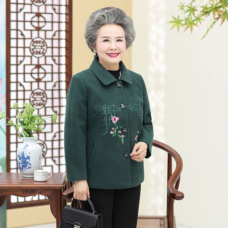 Autumn women's woolen coat for the elderly, new style for the mother, 60-year-old clothes for the elderly, winter clothes for the wife, 70-year-old mother-in-law