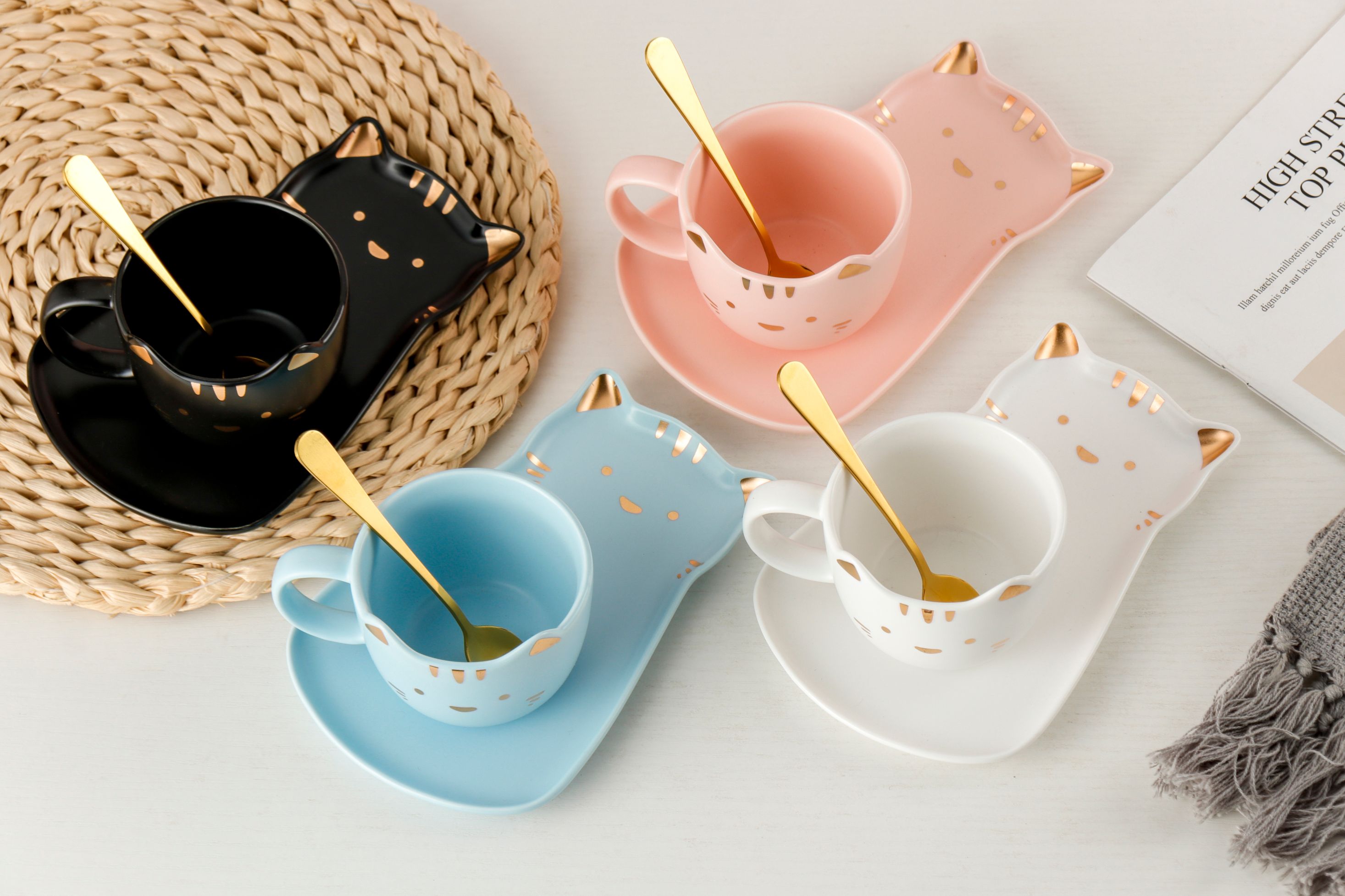 Cute Cat Coffee Cup And Tray Gsjy3510