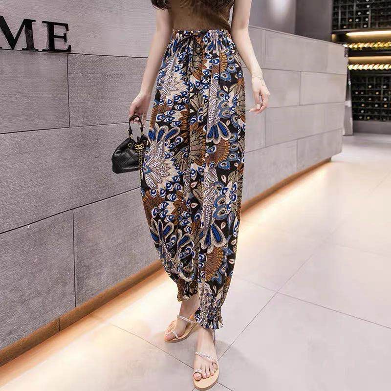Summer Thin Lace Ice And Snow Silk Bloomers Fat Mm Large Size High Waist Radish Pants Loose Casual Anti-Mosquito Pants Cool Pants