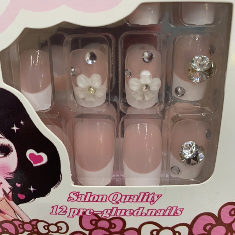 Pink French flower manicure