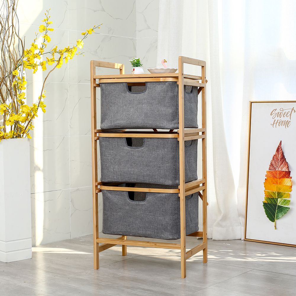 Simple and fashionable bamboo three-layer storage cabinet, storage and arrangement box for household sundry items, and storage basket with shelf thumbnail