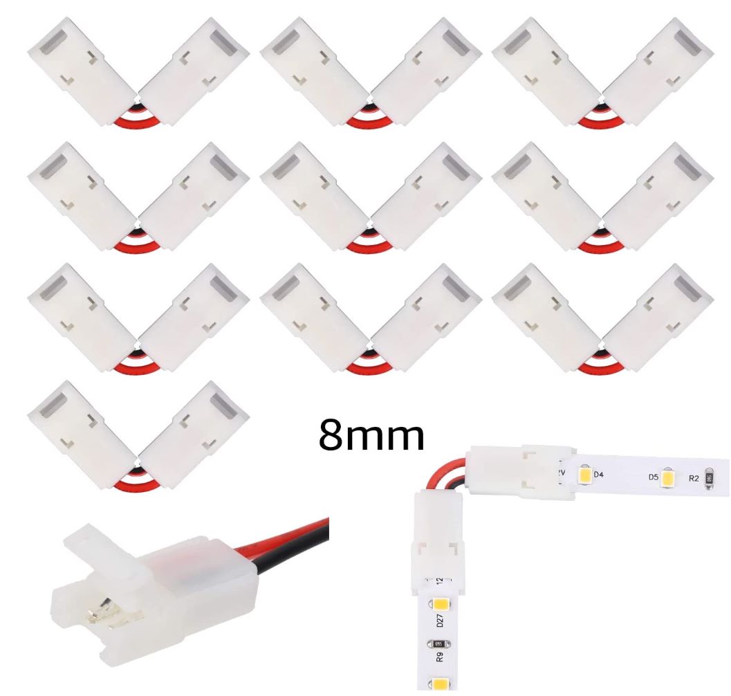 90 Degree 2 Pin 8mm L Shape LED Strip Connector