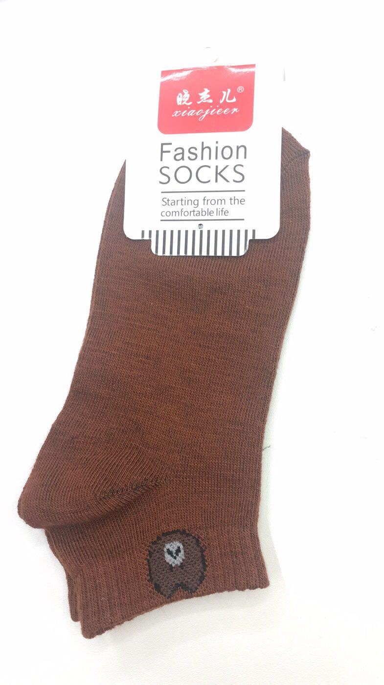 小熊船袜夏季男女纯色袜运动袜防臭吸汗透气棕色