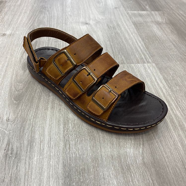 时尚金属皮带扣风格男士凉鞋外贸定制真皮沙滩男凉鞋men sandals