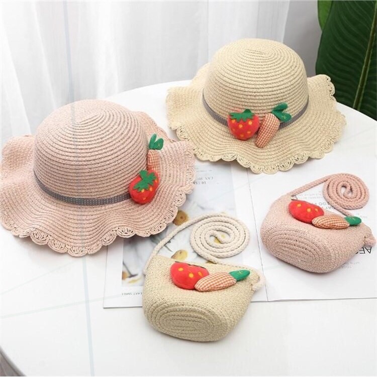 Children's Sun Hat With Bag Cold Hat Girl's Straw Hat Child Princess Beach Sun Hat Cute Sunscreen Fisherman Hat