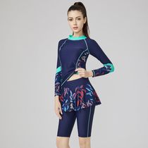 Long sleeve top split swimsuit one-piece skirt type medium pants conservative slimming increase size