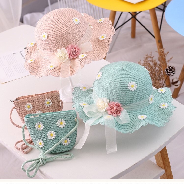 Children's Sun Hat Girls' Sun Hat Summer Straw Hat Fisherman Hat Princess Beach Summer Sun Block Baby Bag