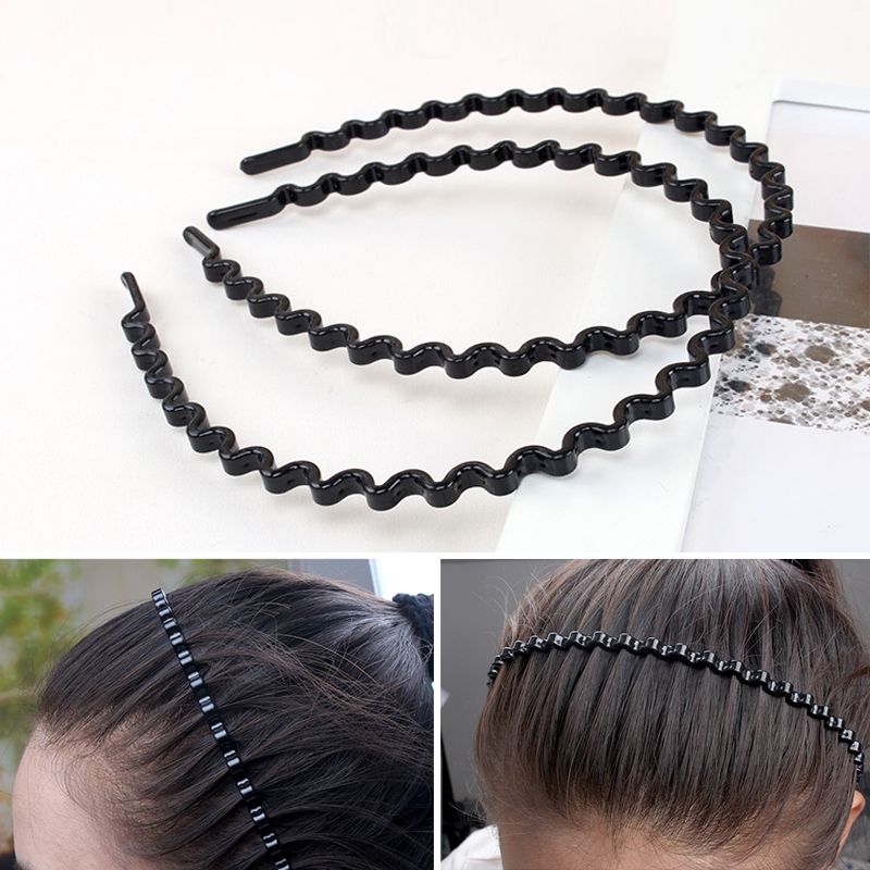 Korean facial cleansing headband with anti-slip teeth E586 black plastic fine wave hair band, hairpin, hair accessory and headwear details Picture