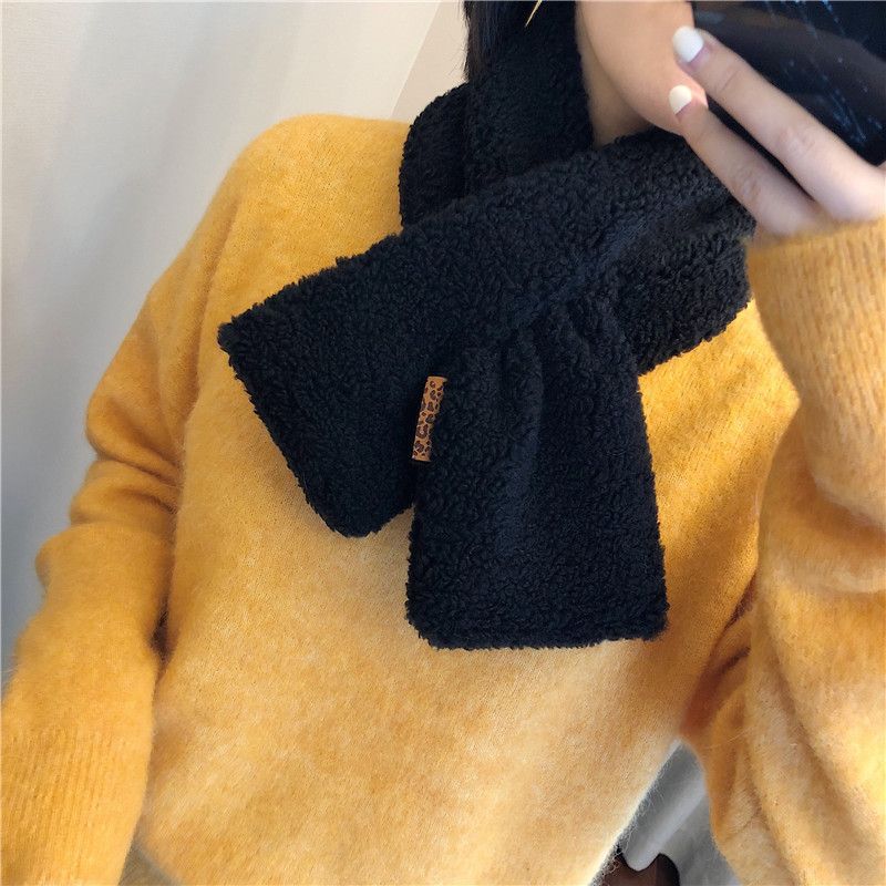 South Korea Dongdaemun Autumn And Winter Fluffy Granule Cashmere Lamb Wool Scarf Collar Solid Color Plush Cross Wholesale Collar undefined
