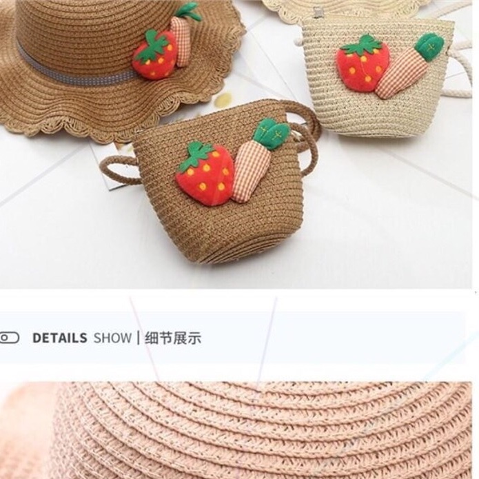 Children's Sun Hat With Bag Cold Hat Girl's Straw Hat Child Princess Beach Sun Hat Cute Sunscreen Fisherman Hat details Picture