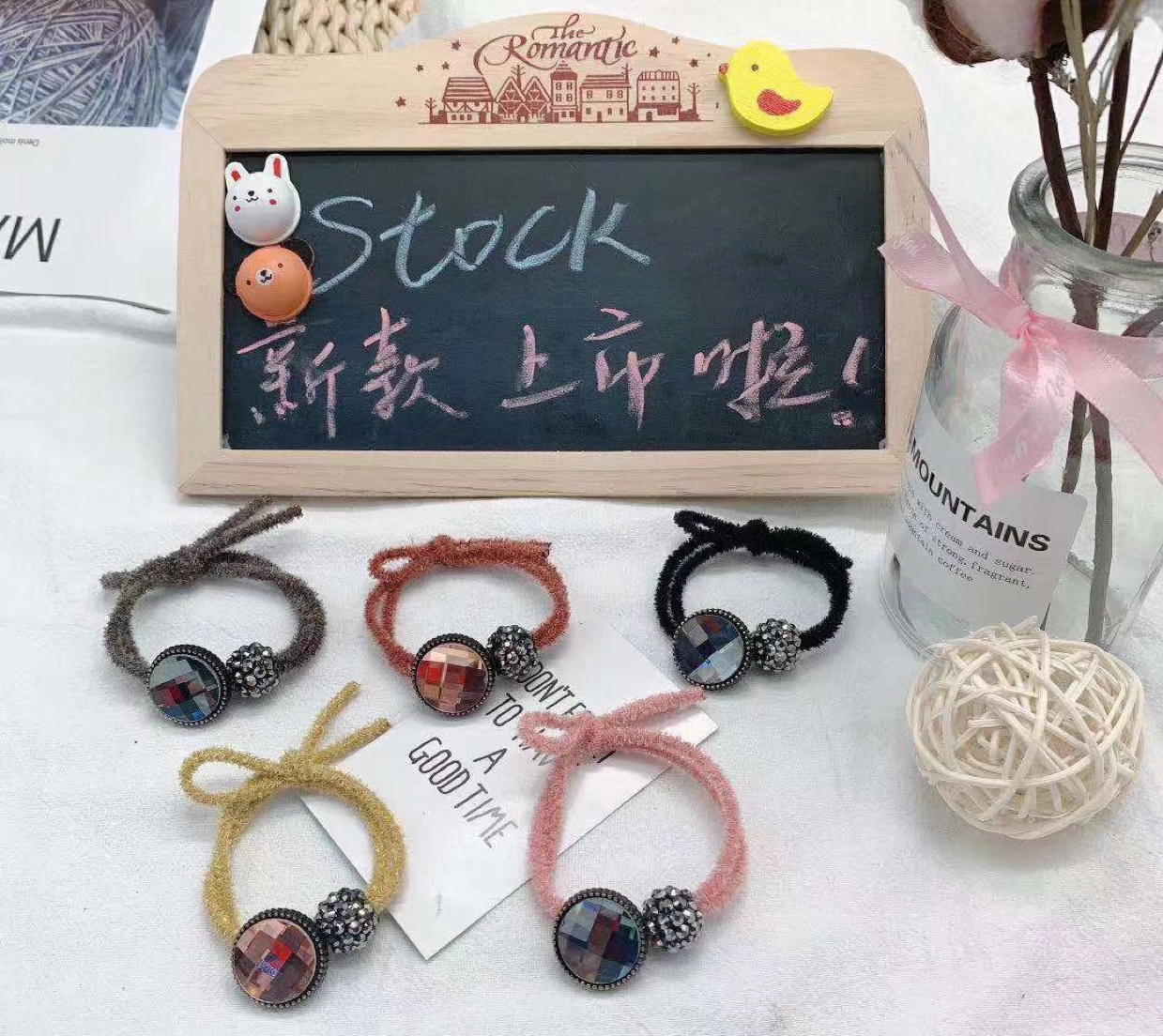 Colored stone black diamond adult rubber band thumbnail