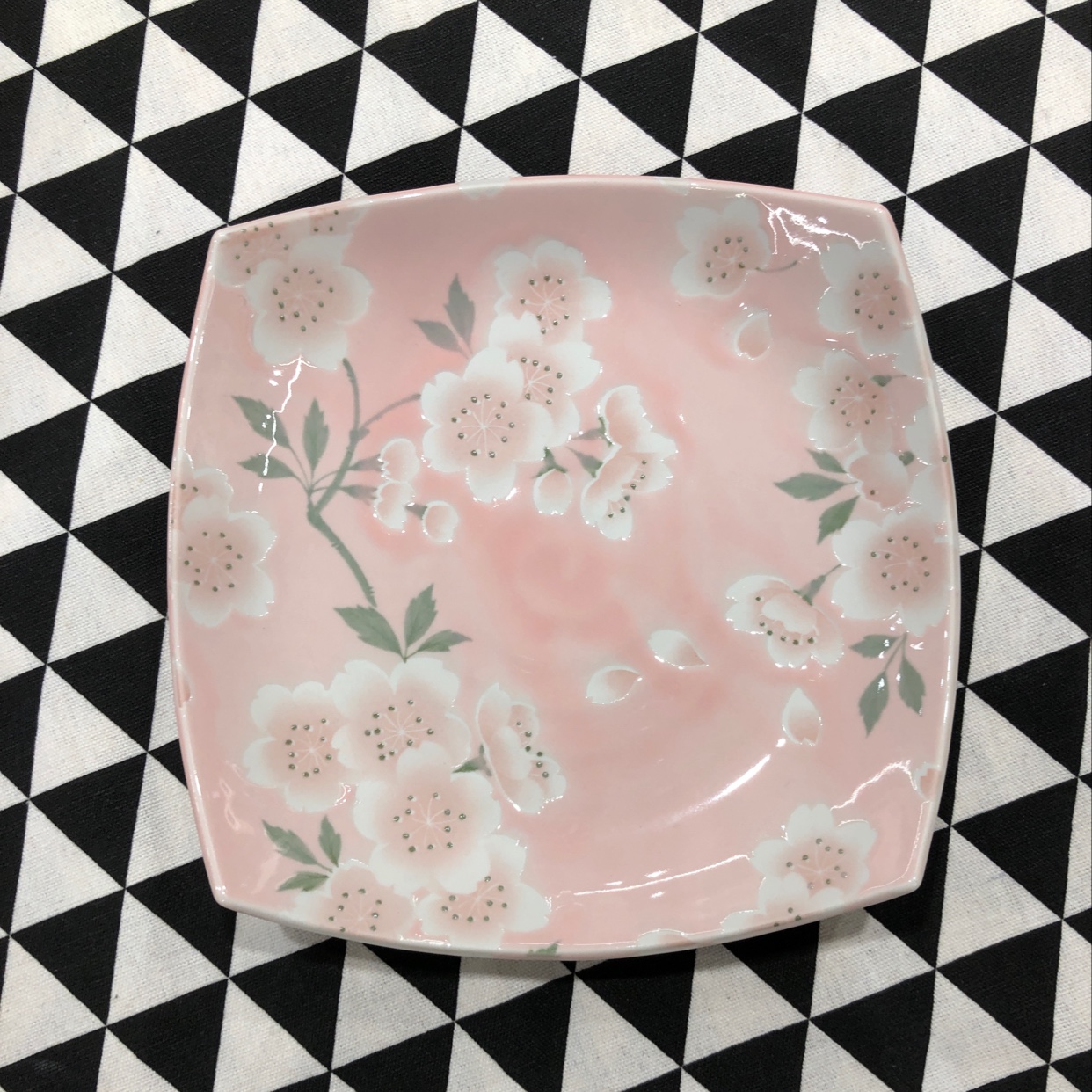 日本进口美浓烧漫舞樱花7.4英寸四方盘