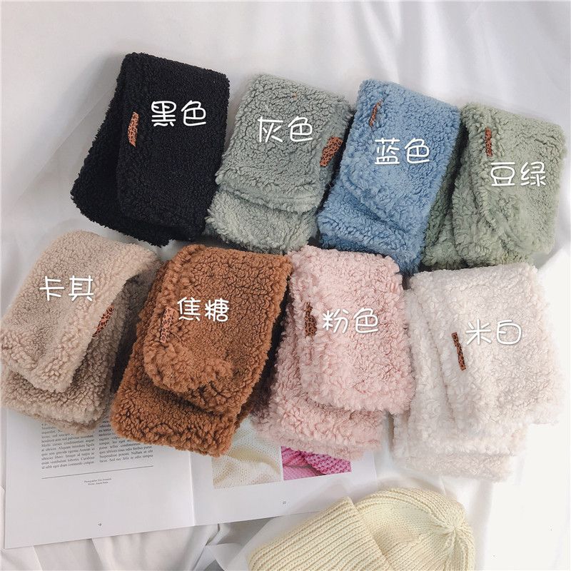 South Korea Dongdaemun Autumn And Winter Fluffy Granule Cashmere Lamb Wool Scarf Collar Solid Color Plush Cross Wholesale Collar full figure
